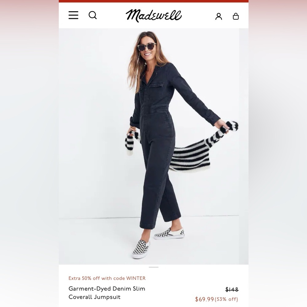 Madewell Garment-Dyed Denim Slim Jumpsuit in Black